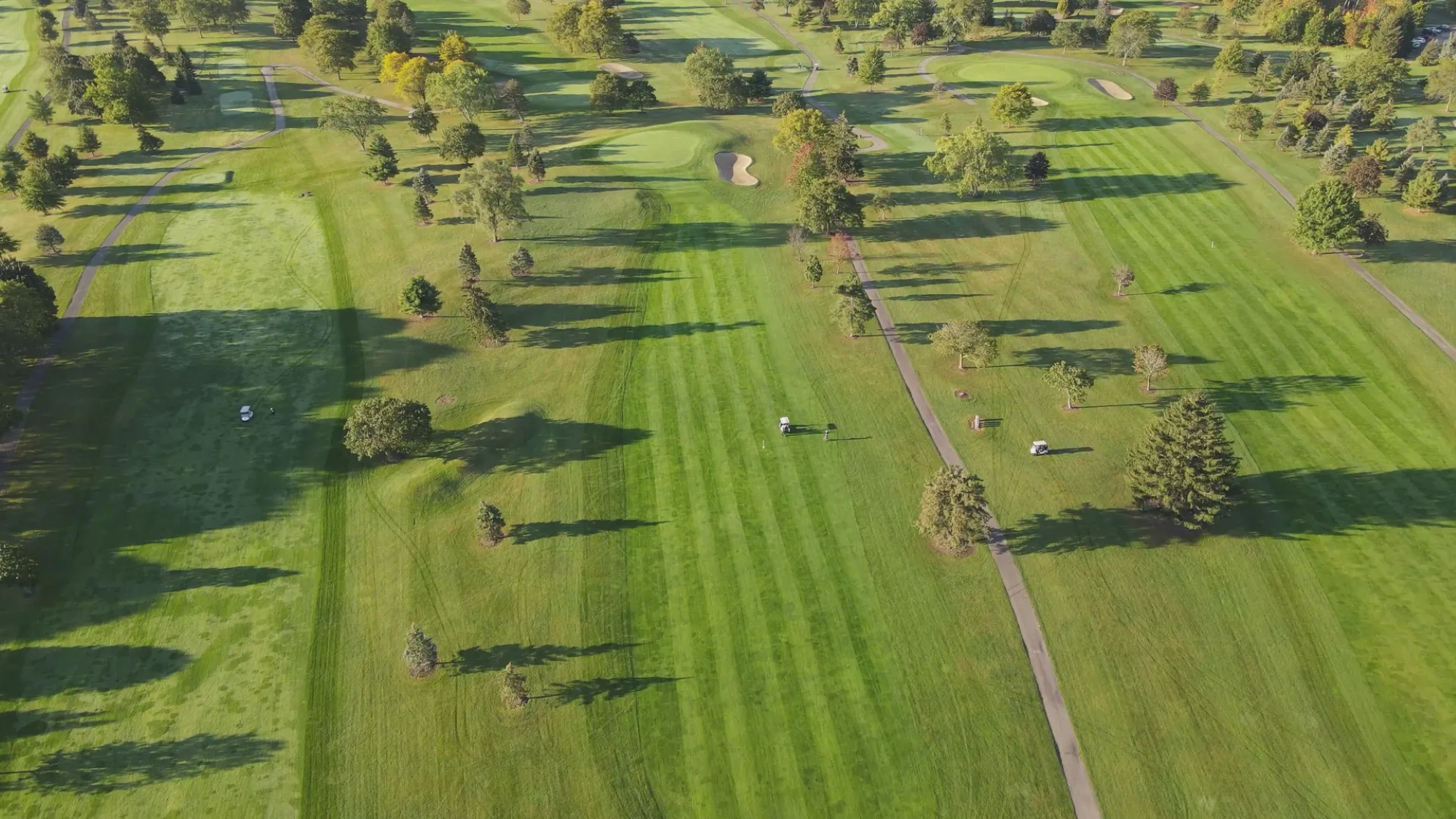 Drone view of golf course fairway